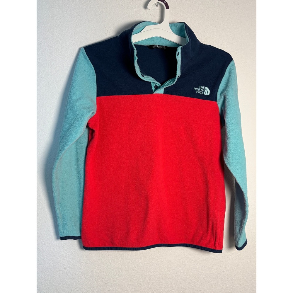 The North Face Girls XL TKA Glacier Fleece Pullover Colorblock Red Blue Aqua